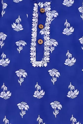 Blue embroidered cotton threads kurta pyjama set for boys
