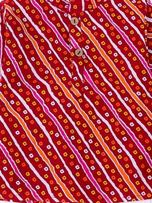 Red bandhani printed cotton kurta pyjama set for boys 4