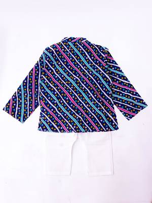 Blue-multi bandhani printed cotton kurta pyjama set for boys 3