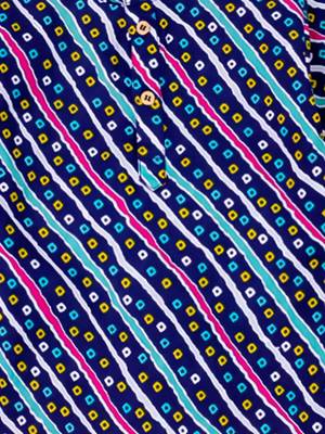 Blue-multi bandhani printed cotton kurta pyjama set for boys 4