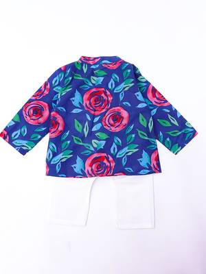 Blue printed cotton kurta pyjama set for boys 3