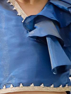 Blue solid gold silk top with palazzo set for girls 4
