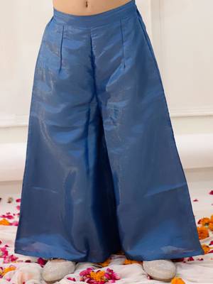 Blue solid gold silk top with palazzo set for girls 5