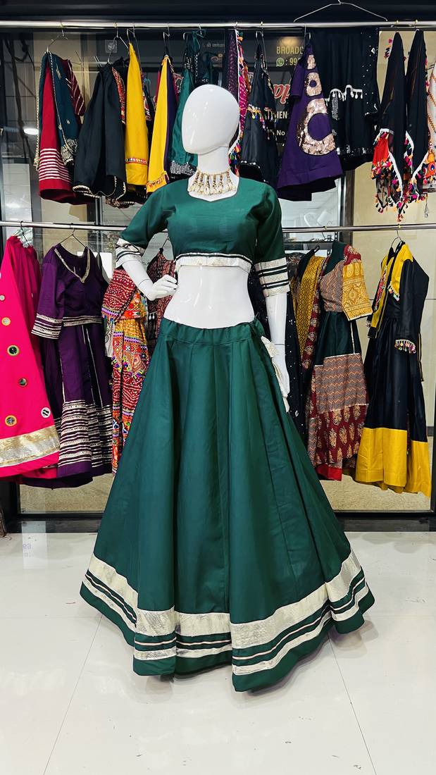 Traditional Roman Silk Green Gota Lace Lehenga Choli