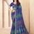 Blue bandhani work chiffon saree with border detailing and unstitched blouse