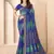 Blue bandhani work chiffon saree with border detailing and unstitched blouse