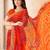 Orange bandhani work chiffon saree with border detailing and unstitched blouse
