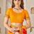Yellow bandhani work chiffon saree with border detailing and unstitched blouse