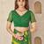 Green bandhani work chiffon saree with border detailing and unstitched blouse