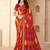 Red bandhani work chiffon saree with border detailing and unstitched blouse