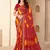 Red bandhani work chiffon saree with border detailing and unstitched blouse