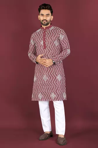 Unique cross pattern white thread embroidery with silver sequence work kurta pajama set