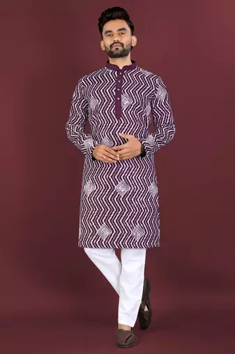 Unique cross pattern white thread embroidery with silver sequence work kurta pajama set