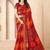 Red & orange bandhani work chiffon saree with border detailing and unstitched blouse
