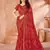 Red bandhani printed chiffon saree with unstitched blouse