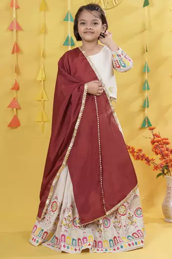 Designer Heavy Pure Cottton Embroidery Work Off White Readymade Lehenga Choli