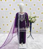Natural Pure Heavy Creap Silk Embroidery Work Purple Readymade Salwar Suit