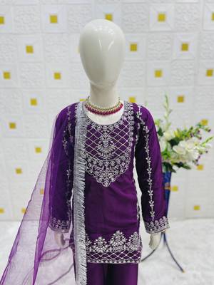 Natural Pure Heavy Creap Silk Embroidery Work Purple Readymade Salwar Suit 3