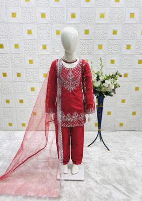 Natural Pure Heavy Creap Embroidery Work Red Readymade Salwar Suit 2