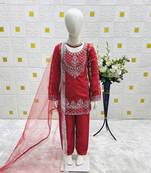 Natural Pure Heavy Creap Embroidery Work Red Readymade Salwar Suit