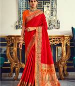 Dark red soft silk party wear designer saree
