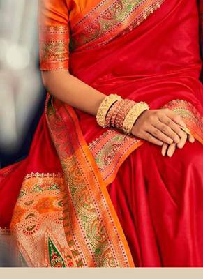 Dark red soft silk party wear designer saree 2