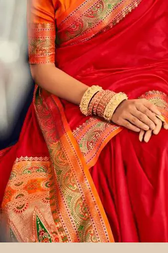 Dark red soft silk party wear designer saree