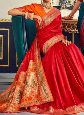 Dark red soft silk party wear designer saree 3