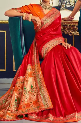 Dark red soft silk party wear designer saree