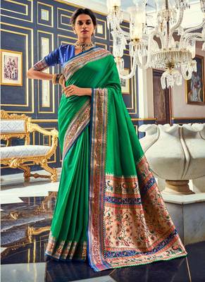 Green soft silk party wear designer saree 1