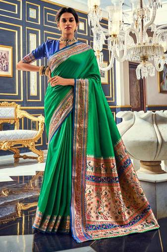 Green soft silk party wear designer saree