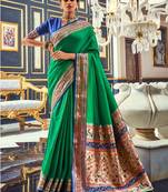 Green soft silk party wear designer saree