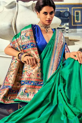Green soft silk party wear designer saree