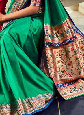 Green soft silk party wear designer saree 3