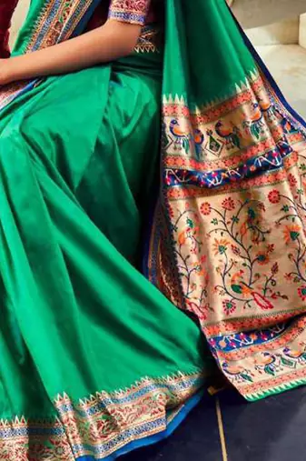 Green soft silk party wear designer saree