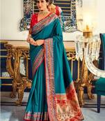 Aqua blue soft silk party wear designer saree