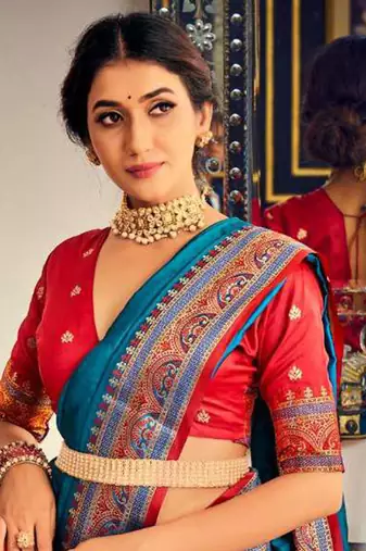 Aqua blue soft silk party wear designer saree