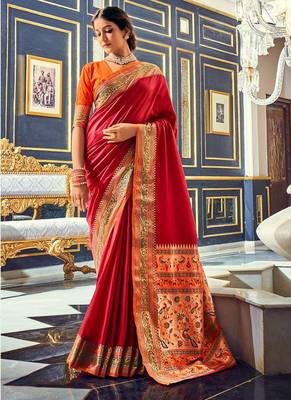 Maroon soft silk party wear designer saree 1
