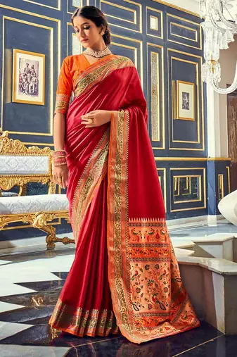 Maroon soft silk party wear designer saree