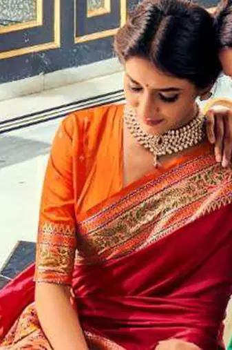 Maroon soft silk party wear designer saree