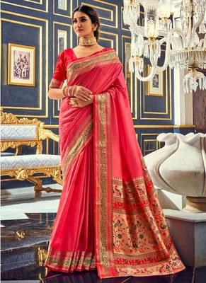 Dark pink soft silk party wear designer saree 1