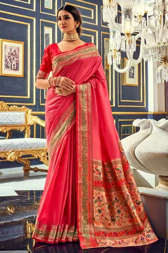 Dark pink soft silk party wear designer saree