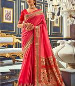 Dark pink soft silk party wear designer saree