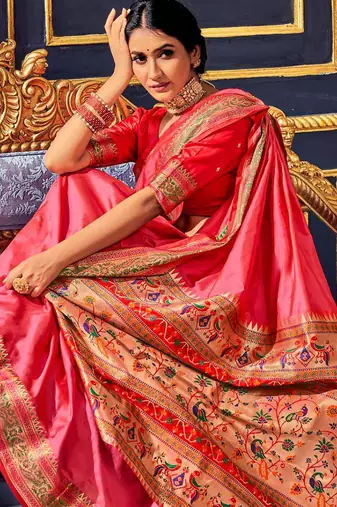 Dark pink soft silk party wear designer saree