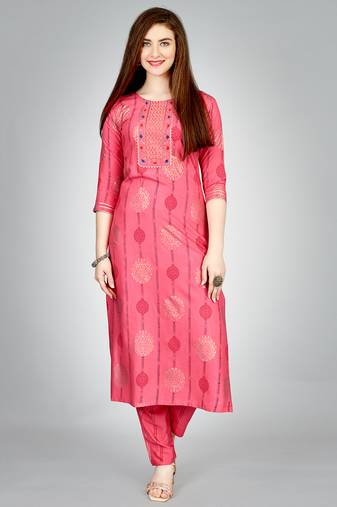  Women's Rayon Blend Floral Straight Printed Kurta Pant With Dupatta | kurta sets for woman