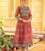 Women  Bandhani Printed Faux Georgette Flared Gown