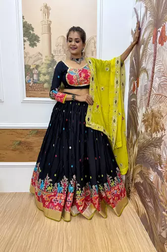 navy blue Embroidered Rayon Full Stitched with Flared Lehenga Choli