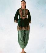 Green embroidered velvet semi stitched patiyala suit