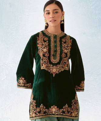 Green embroidered velvet patiyala suit 2