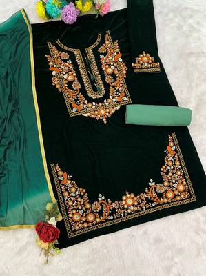 Green embroidered velvet patiyala suit 3